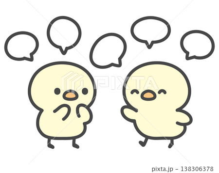 おしゃべりするひよこたちの手書きイラスト ぺちゃくちゃ会話・雑談シーン おしゃべりするひよこたちの手書きイラスト ぺちゃくちゃ会話・雑談シーン 138306378