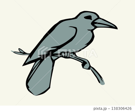 Vector drawing. Bird on white sky backdrop. 138306426