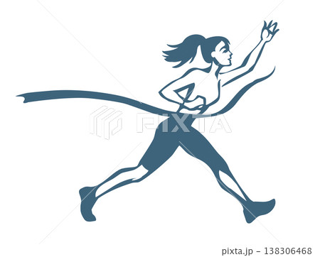 Vector drawing. An athlete runs to the finish line. Vector drawing. An athlete runs to the finish line. 138306468