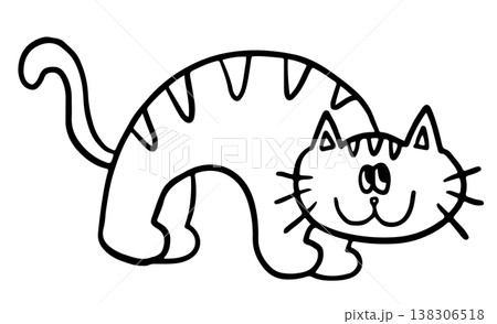 Hand drawn cat body shape outline for kid colouring book, art, kitten cartoon, characters, comic, mascot, stickers, tattoo, pet shop, vet, animal, home decor, house, yard, playtime, brooch, pin, icon 138306518