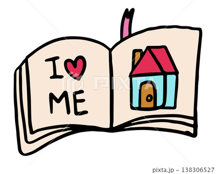 Hand drawn illustration of book and home for decoration, book reader lover, sticker, back to school, kids and children, text, message, leisure, hobby, library, home decor, journal, writing, diary Hand drawn illustration of book and home for decoration, book reader lover, sticker, back to school, kids and children, text, message, leisure, hobby, library, home decor, journal, writing, diary 138306527