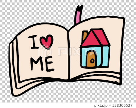 Hand drawn illustration of book and home for decoration, book reader lover, sticker, back to school, kids and children, text, message, leisure, hobby, library, home decor, journal, writing, diary Hand drawn illustration of book and home for decoration, book reader lover, sticker, back to school, kids and children, text, message, leisure, hobby, library, home decor, journal, writing, diary 138306527