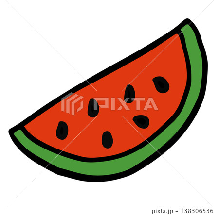 Hand drawn illustration of watermelon slice for fruit, breakfast, lunch, cafe, restaurant, menu, recipe, smoothie, juice drink, vegan, grocery shopping, supermarket, mart, icon, diet, beach vibe 138306536