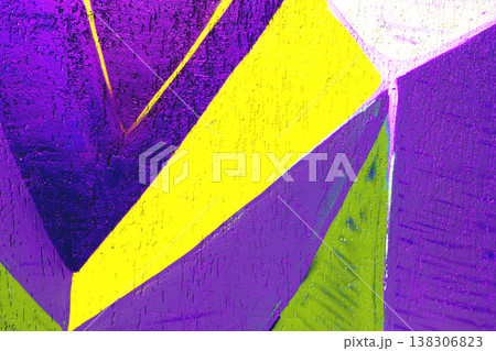 Abstract Geometric Graffiti Wall with Purple, Yellow, Green Shapes in Urban 90s, Y2K Street Style Abstract Geometric Graffiti Wall with Purple, Yellow, Green Shapes in Urban 90s, Y2K Street Style 138306823