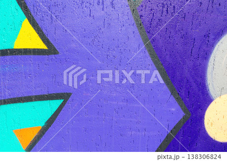 Colorful Urban Graffiti Art on Purple Wall with Turquoise, Yellow, and Orange Details in 90s, Y2K Street Style Colorful Urban Graffiti Art on Purple Wall with Turquoise, Yellow, and Orange Details in 90s, Y2K Street Style 138306824