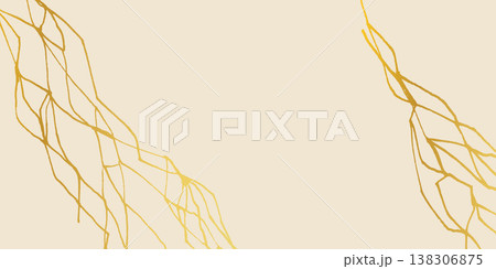 Golden kintsugi ornament lines with delicate cracks on pristine beige marble background. Luxurious broken texture features shimmering gold veins. Vector beige bg for elegant contemporary illustration 138306875