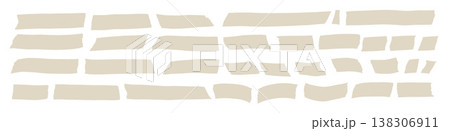 Adhesive tear paper tapes set. Simple washi strips silhouette. Beige sticky notes, and scrapbook elements for crafting, journaling, and creative design projects. Vector note tags isolated set no bg 138306911