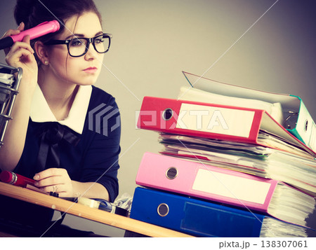Sleepy business woman in office working 138307061