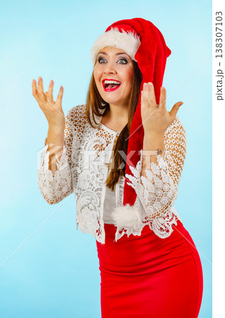 Shocked santa claus christmas woman Shocked santa claus christmas woman 138307103