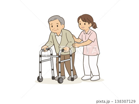 介助する看護師と高齢男性イラスト 138307129