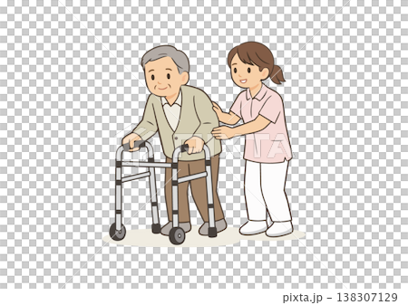 介助する看護師と高齢男性イラスト 138307129