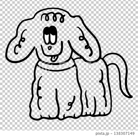 Hand drawn outline of puppy tongue out for decoration, colouring book, art, dog cartoon, characters, comic, pet shop, vet, adopt rescue animal, foster home, shelter, house, park, yard, playtime 138307149