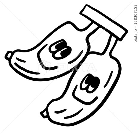 Hand drawn happy banana twin outline for colouring book, healthy snack, protein, fruit, food, running, marathon, race, diet, exercise, sport, activity, lifestyle, hobby, grocery shopping, supermarket 138307155