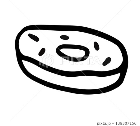 Hand drawn donut outline for kid colouring book, sweet dessert, bakery, pastry, snack, department store, cafe, restaurant, menu, recipe, baking book, brunch, cute patch, brooch, sticker, foodie 138307156