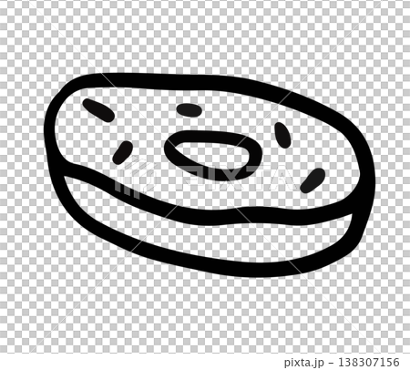 Hand drawn donut outline for kid colouring book, sweet dessert, bakery, pastry, snack, department store, cafe, restaurant, menu, recipe, baking book, brunch, cute patch, brooch, sticker, foodie 138307156