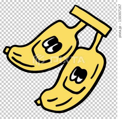 Hand drawn happy banana twin cartoon for healthy snack, protein, fruit, food, running competition, marathon, race, diet, exercise, sport, activity, lifestyle, hobby, grocery shopping, supermarket 138307167