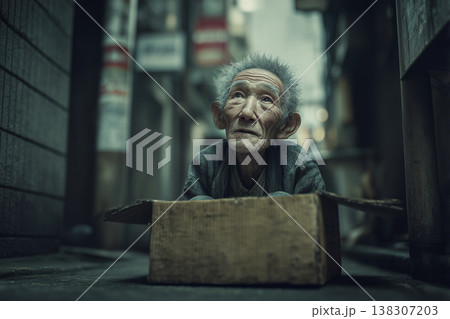 路地裏に捨てられたお爺さん 138307203