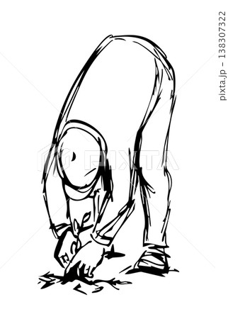 Vector drawing. A gardener weeding a garden 138307322
