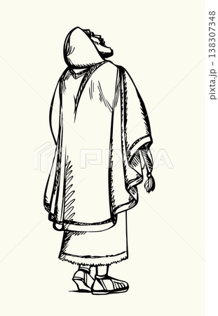 Vector drawing. Jewish man praying God Vector drawing. Jewish man praying God 138307348