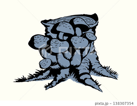 Vector drawing. Honey mushrooms on a stump Vector drawing. Honey mushrooms on a stump 138307354