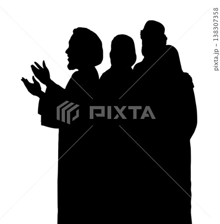 Vector drawing. Ancient family listen a father Vector drawing. Ancient family listen a father 138307358
