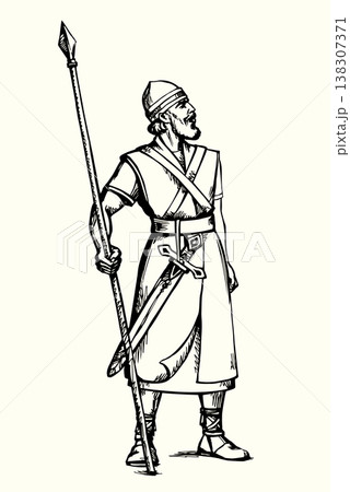 Vector illustration of a man with a spear. Vector illustration of a man with a spear. 138307371