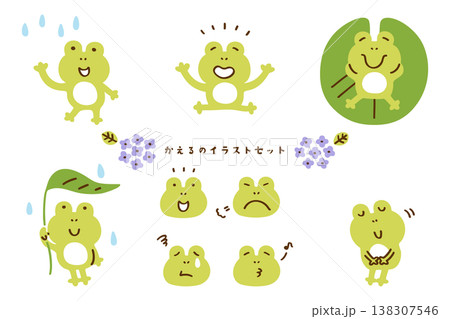梅雨　かわいいかえるのイラストセット　線なし 138307546