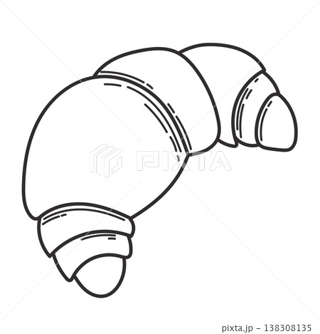 Hand drawn doodle croissant outline vector icon of a classic French pastry isolated for menu design, food packaging, breakfast branding, cafe labels, recipe cards, and stickers Hand drawn doodle croissant outline vector icon of a classic French pastry isolated for menu design, food packaging, breakfast branding, cafe labels, recipe cards, and stickers 138308135