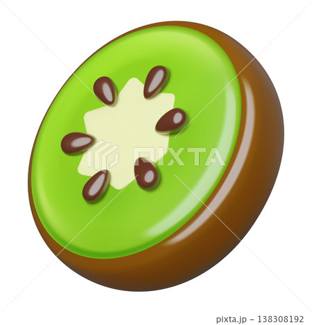 Kiwi fruit 3d realistic icon in a cute minimal plastic style isolated on white background Kiwi fruit 3d realistic icon in a cute minimal plastic style isolated on white background 138308192