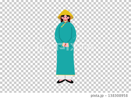 身著越南傳統民族服裝的女性的插圖。 138308958