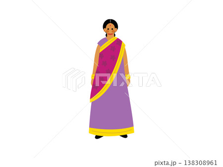 インドの伝統的な民族衣装を着た女性のイラスト インドの伝統的な民族衣装を着た女性のイラスト 138308961