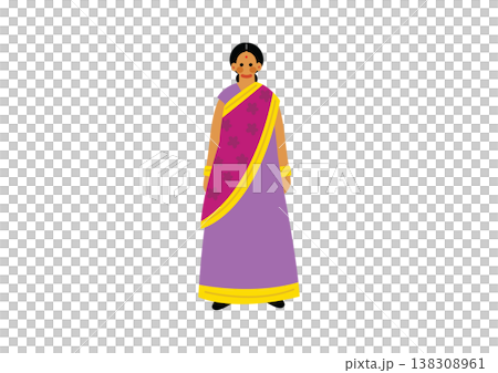 インドの伝統的な民族衣装を着た女性のイラスト インドの伝統的な民族衣装を着た女性のイラスト 138308961