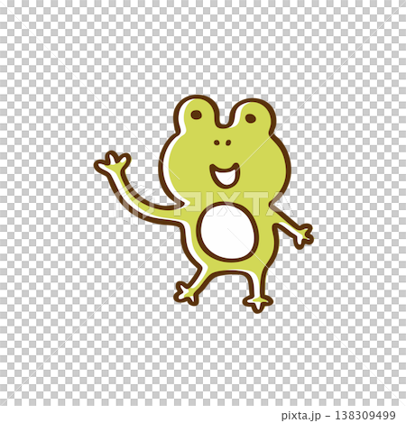 片手を挙げるかえる　線画 138309499
