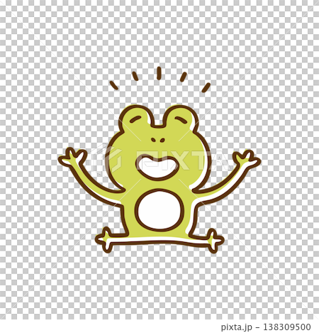 ばんざいをしながら喜ぶかえる　線画 138309500