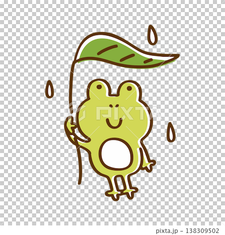 葉っぱの傘をさすかえる　線画 138309502