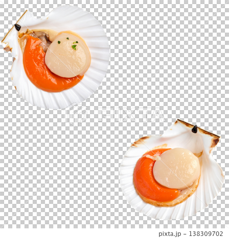 Grilled scallops on a white background. Grilled scallops on a white background. 138309702