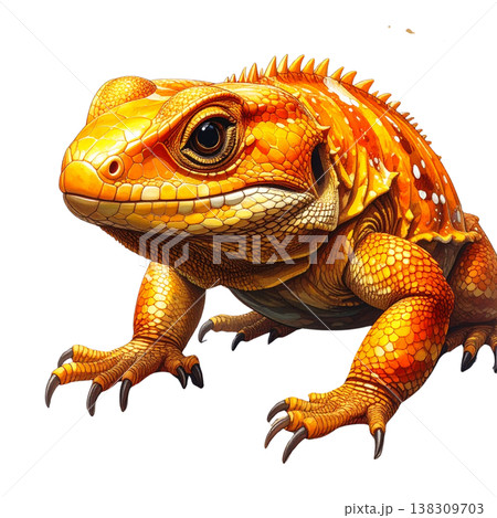 A photograph of a tropical iguana with fine scales and sharp eyes, isolated against a white background. 138309703