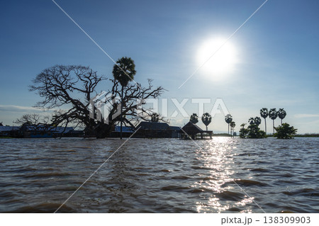 Traditional floating houses of Bujis fishermen on Lake Tempe, Indonesia 138309903