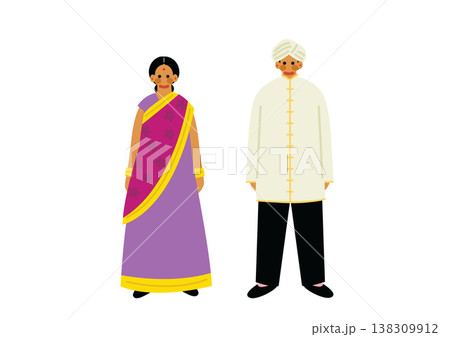 インドも伝統的な民族衣装を着た男女のイラスト インドも伝統的な民族衣装を着た男女のイラスト 138309912