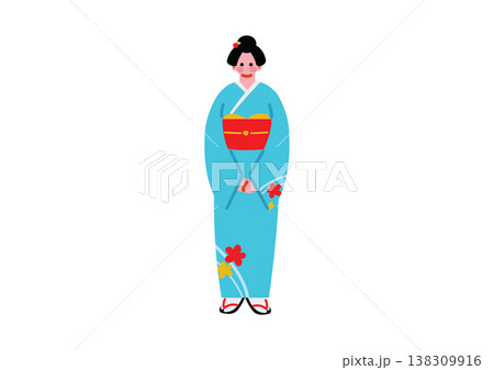日本の伝統的な着物を着た女性のイラスト 138309916