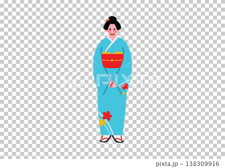 身著傳統日本和服的女性的插圖。 138309916