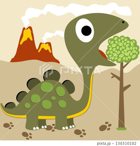 cartoon of dinosaur eat leaves 138310102