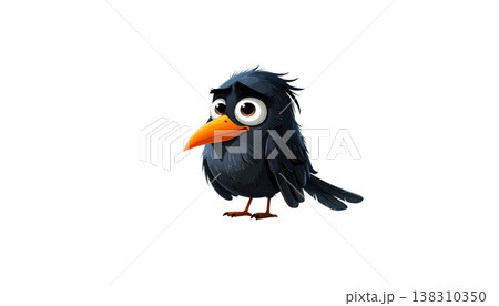 A bird with an orange beak and black feathers on a white background. A bird with an orange beak and black feathers on a white background. 138310350