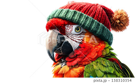 A beautiful blue and yellow macaw against a white background. 138310354
