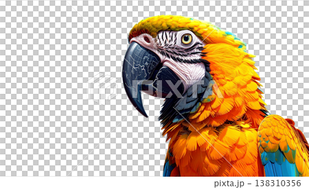 A beautiful blue and yellow macaw against a white background. 138310356