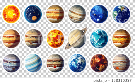Illustration of a planet-like sphere, icon. Illustration of a planet-like sphere, icon. 138310357