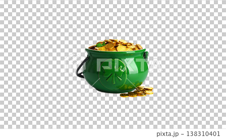 A golden pot filled with gold coins on a white background. A golden pot filled with gold coins on a white background. 138310401