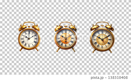 Vintage style black metal alarm clock on a white background. 138310408