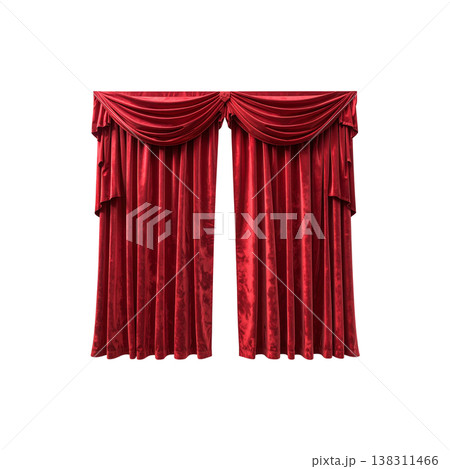 A classic red velvet theater curtain against a white background. 138311466
