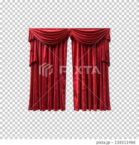 A classic red velvet theater curtain against a white background. 138311466